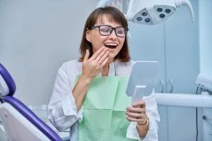 Patient reviewing a restorative result